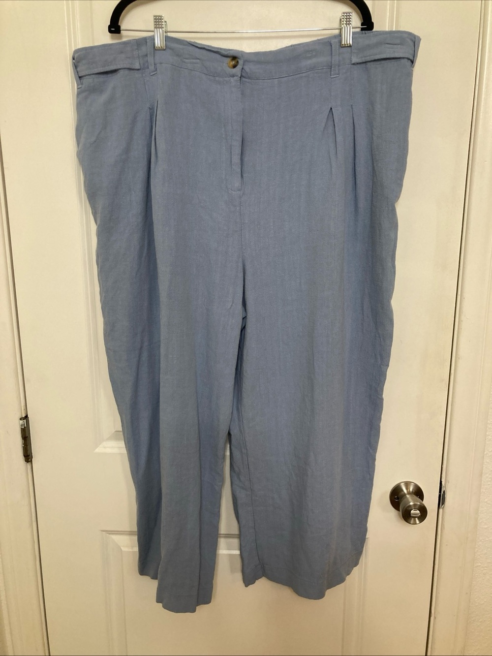ASOS Design Curve Sz 24 Blue Linen Blend Pants Chino Lagenlook Boho Wide Leg